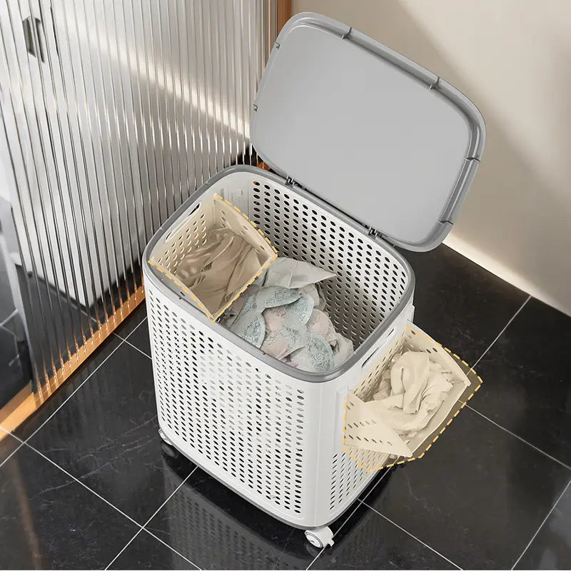 Rolling Laundry Basket with Lid Ventilated Odor Resistant Storage Hamper with Wheels